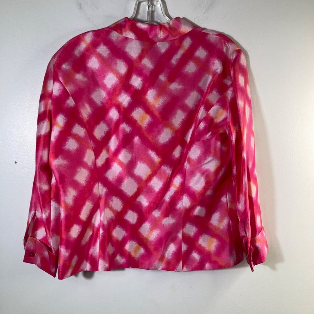 Womens Vintage ICE Silk Button Shirt Lined Pink White M Watercolor‎ Art - Picture 2 of 8